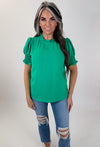 Kelly Green Smocked Sleeve Blouse