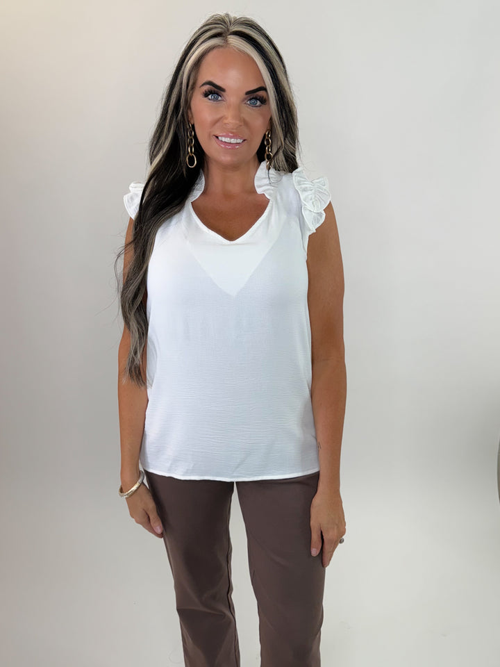 Sweet Ruffle Shoulder Top – White