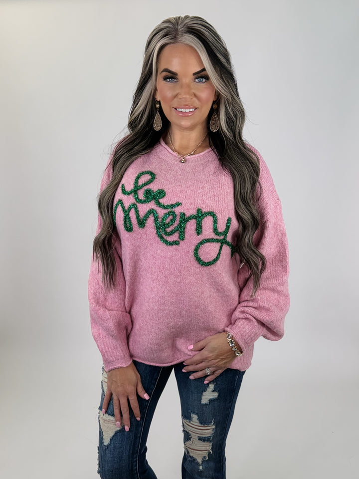 Be Merry  ACCENT SWEATER TOP: PINK