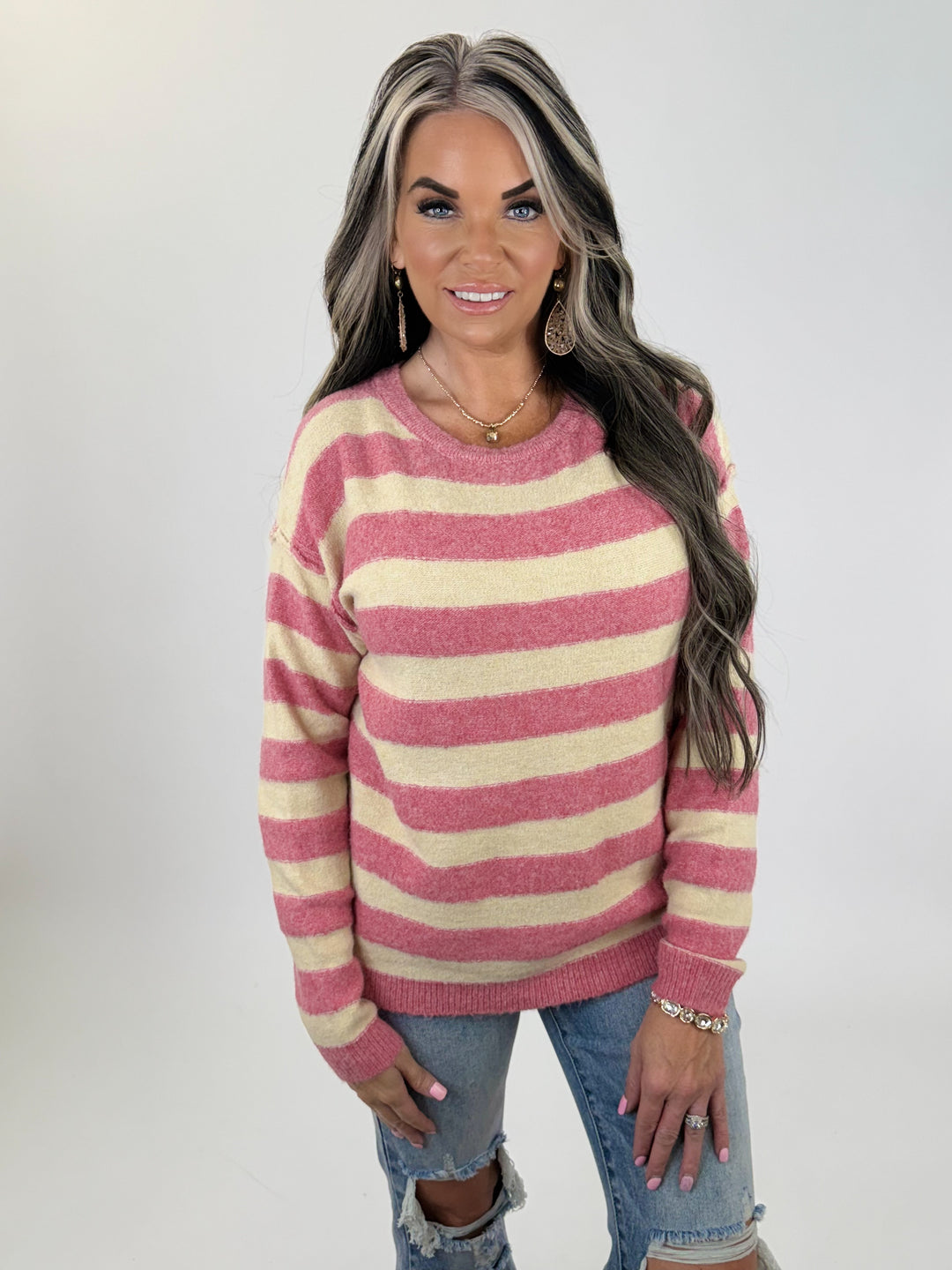 Blush & Cream Stripe Sweater