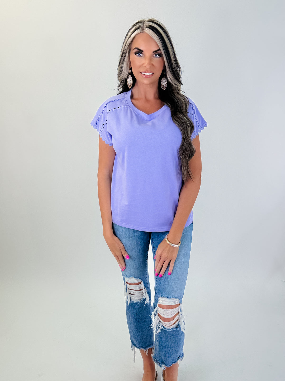Sweet Scallop Sleeve Top – Lavender
