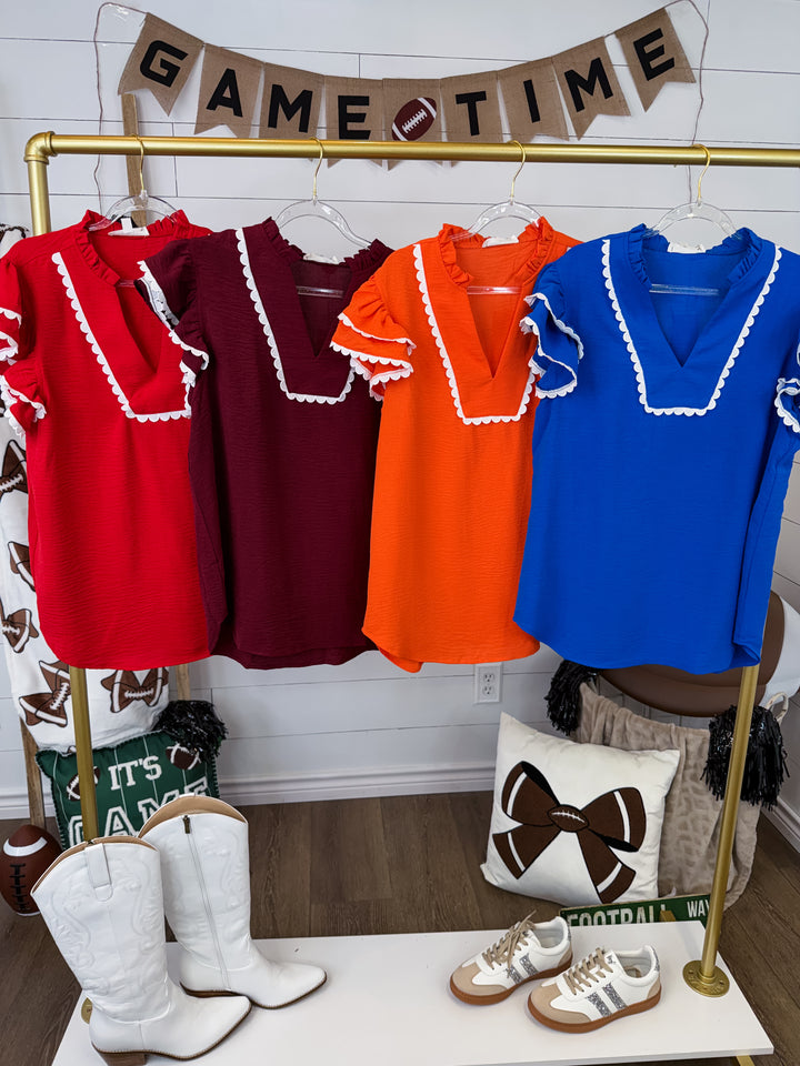Game Day Ruffle Trim Top