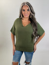 V Neck SS Dolman Top - olive
