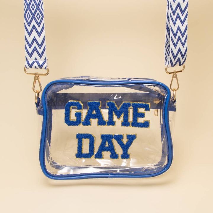 “Game Day” Fuzzy Chenille Clear Crossbody Bag: Black