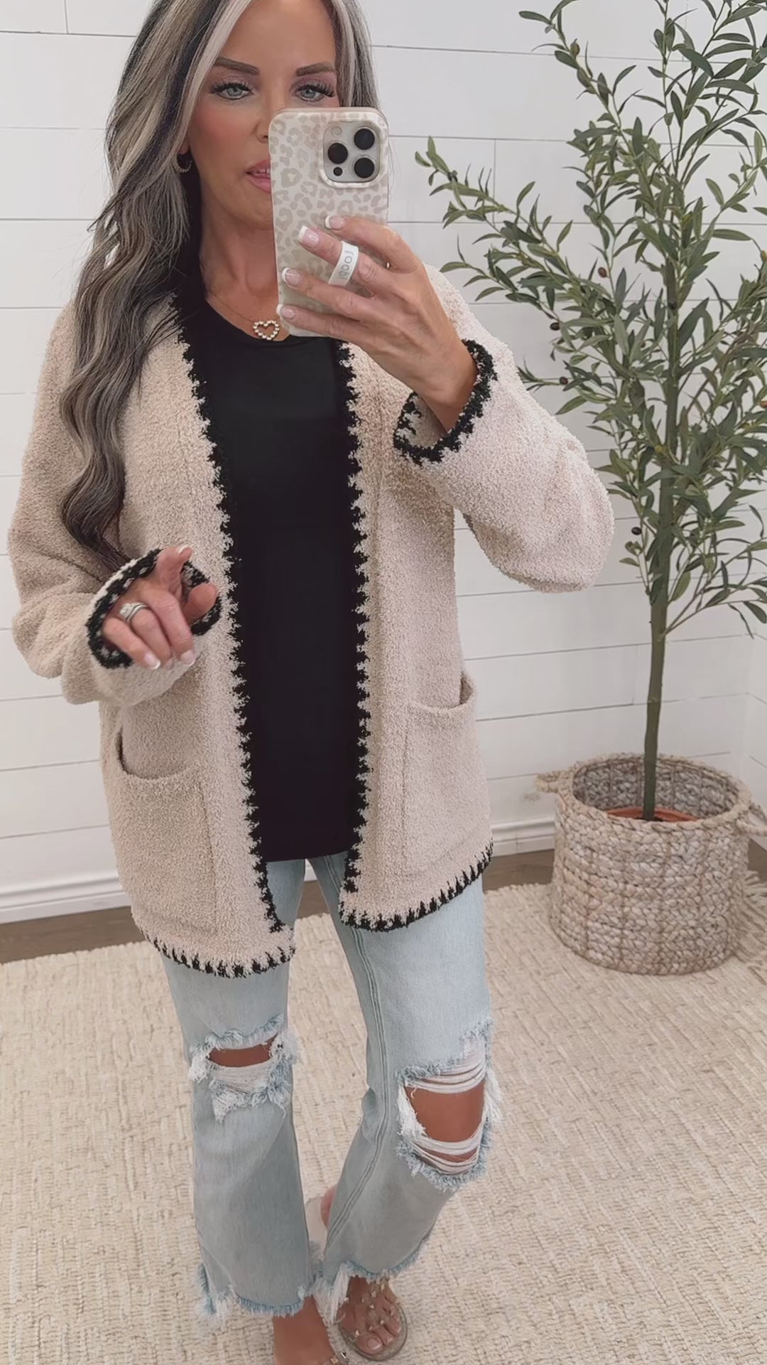* PRE ORDER *Coffee Date Contrast Cardigan teddy bear soft est ship date 9/18